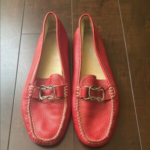 Preowned Women’s Nine West Red Leather Loafers with Silver Accent 10M